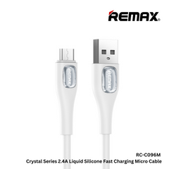 Remax RC-C096m Crystal Series 2.4A Liquid Silicone Fast Charging Micro Data Cable - White