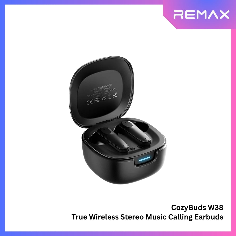 REMAX - COZYBUDS W38 Stereo Bluetooth Wireless Earbuds - Black