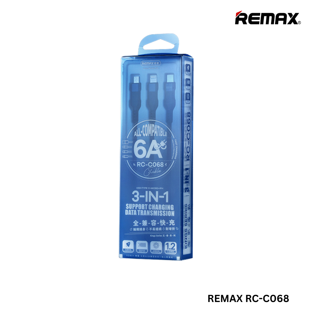 REMAX RC-C068 Kings Series 6A All-Compatible 3 in 1 Fast Charging Cable For Micro, Type-C , iPhone(1.2M)