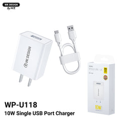 WK WP-U118 (MICRO) UPINE SERIES SINGEL USB SET CHARGER FOR MICRO (US)(10W)(2A), Micro Charger Set, Android Charger Set, 10W Charger Set