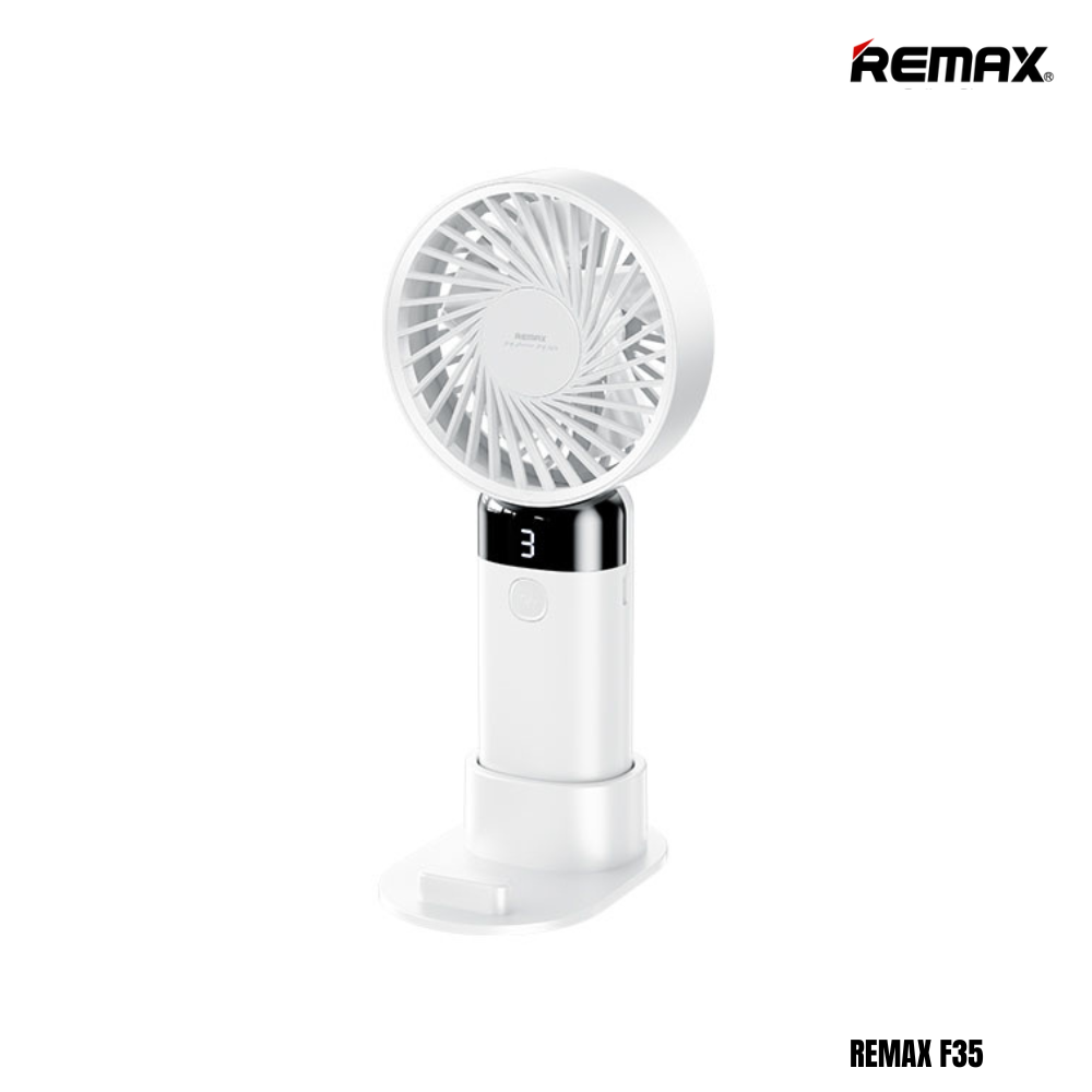 REMAX F35 Digital Display Folding Handheld Fan - White