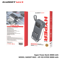 GADGET MAX - HP-103 30000mAh Hyper PD+QC Fast Charging Power Bank (20W+22.5W) - Gray