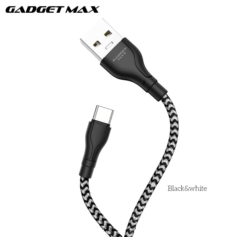 GADGET MAX GX02 TYPE-C  3A CHARGING DATA CABLE FOR TYPE-C (3A)(1M) - BLACK WHITE