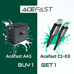 ACEFAST A43 PD65W (2*USB-C+USB-A) GAN CHARGER - BLACK
