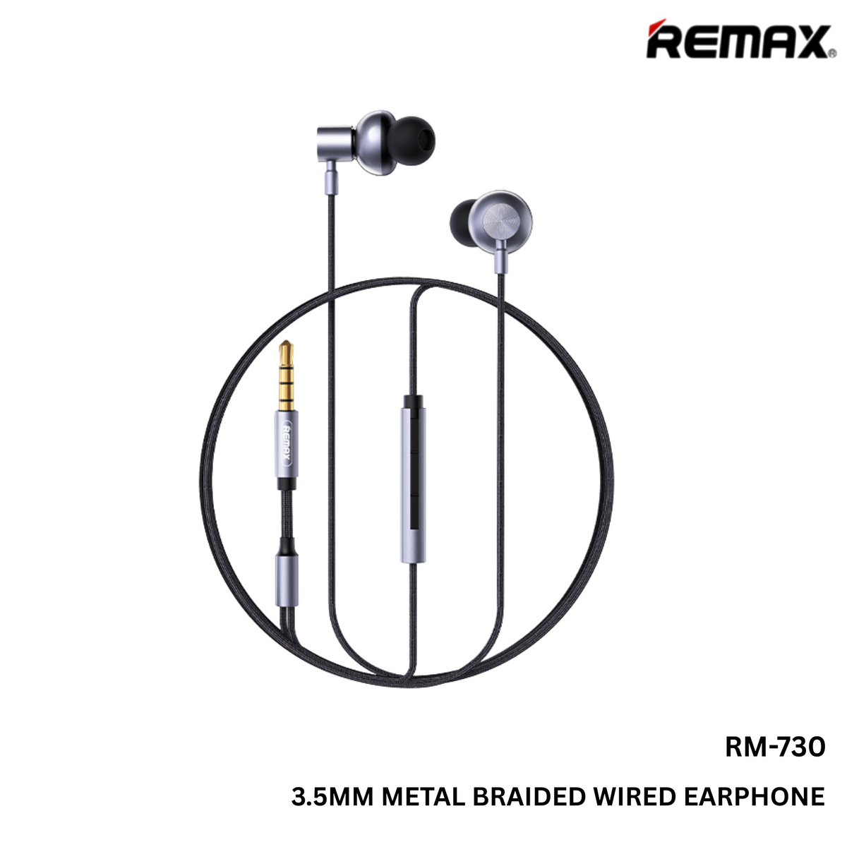 REMAX - RM-730 3.5mm Metal Wired Earphone - Grey