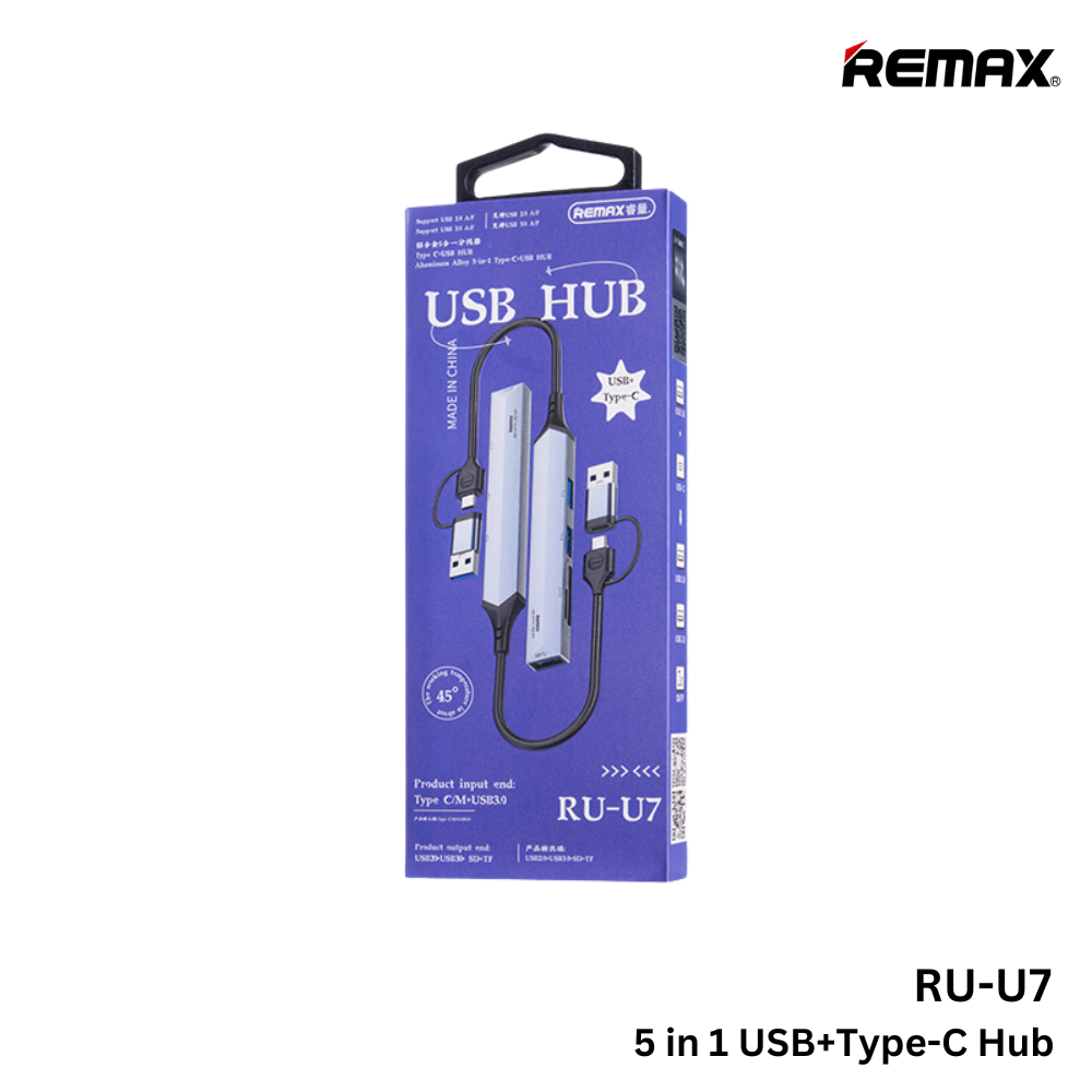 REMAX-- RU-U7 Aluminum Alloy Series 5 in 1 Type-C+USB Hub