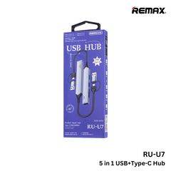 REMAX-- RU-U7 Aluminum Alloy Series 5 in 1 Type-C+USB Hub