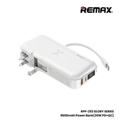 REMAX RPP-252 Glory Series 9600mAh All-in-one PD+QC Power Bank(PD 30W+QC 22.5W) - White