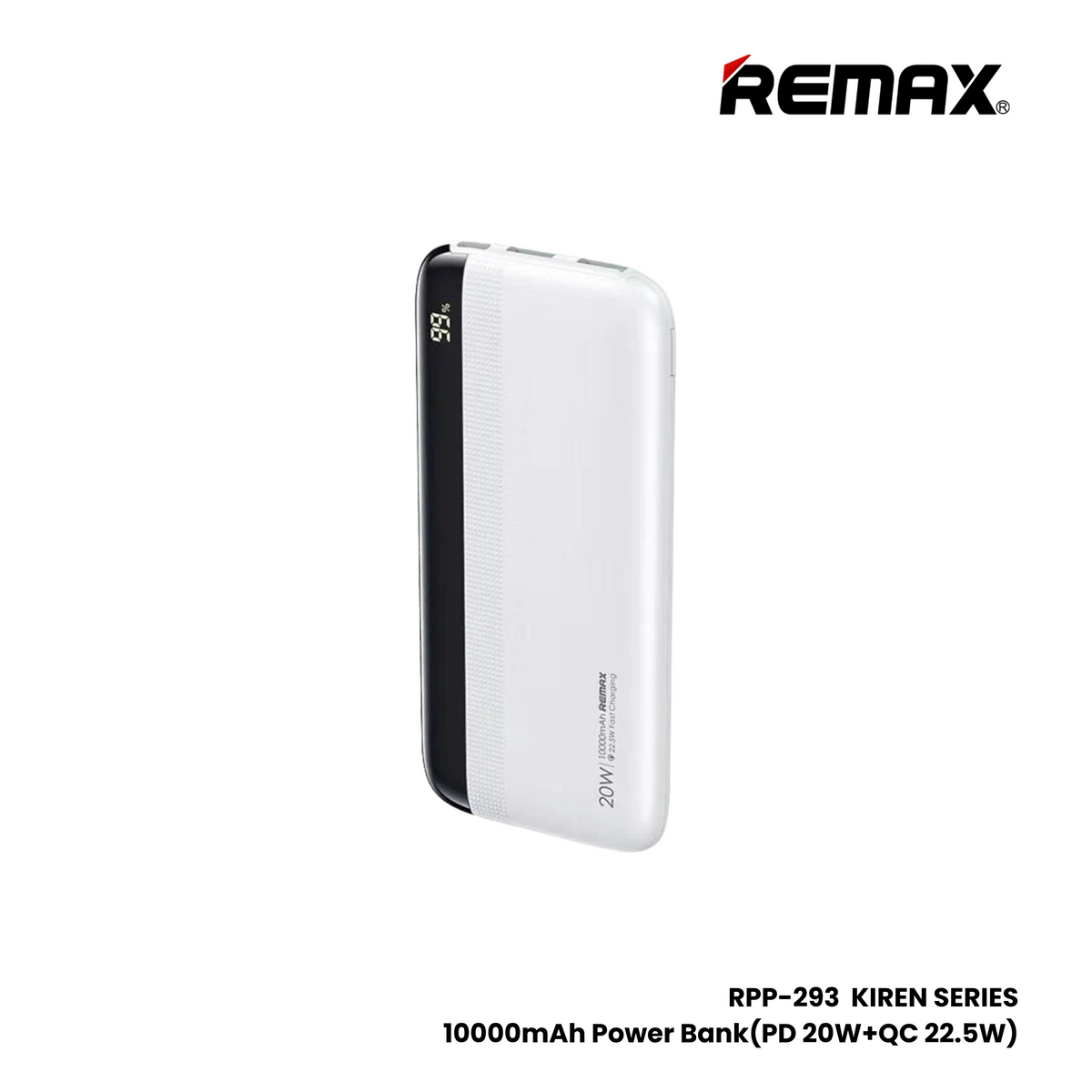 REMAX RPP-293 Kiren Series 10000mAh PD+QC Fast Charging Power Bank(PD 20W+QC 22.5W) - White