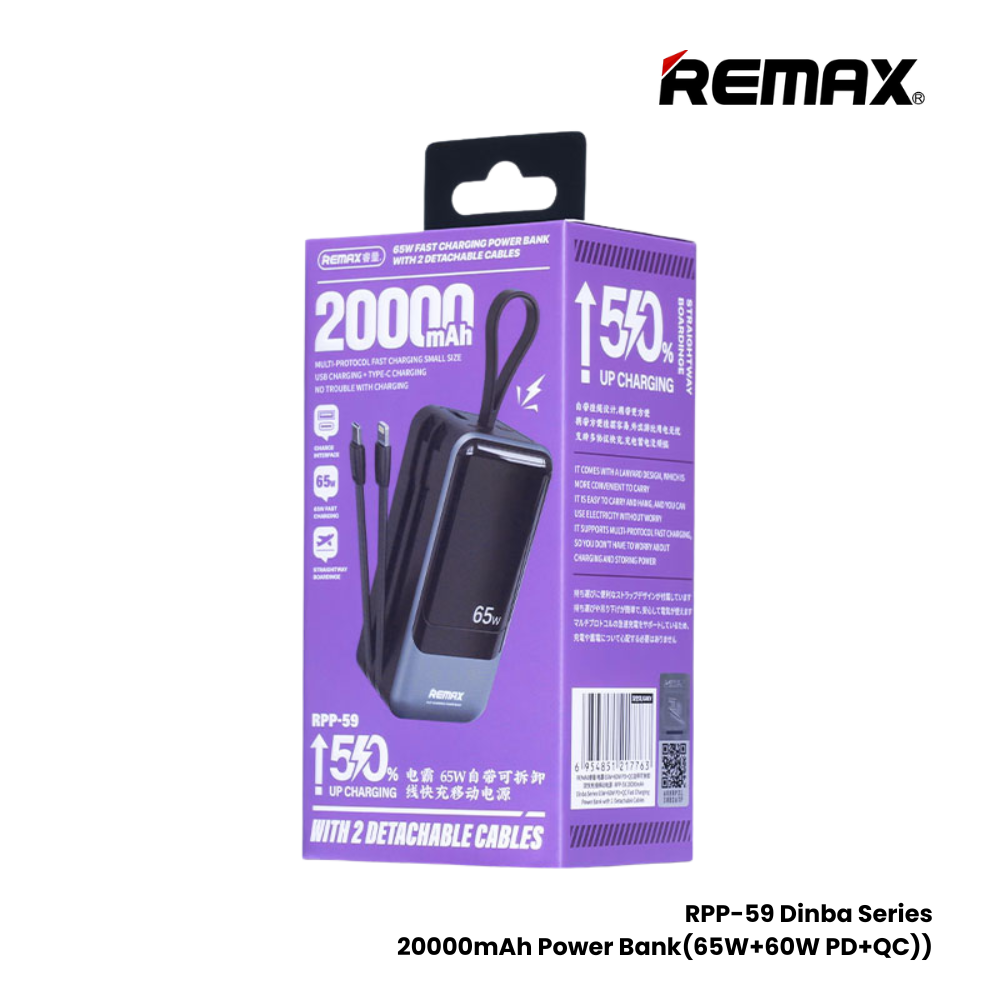 REMAX RPP- 59 Dinba Series 20000mAh PD+QC Fast Charging Power Bank(PD 65W+QC 60W) - Black