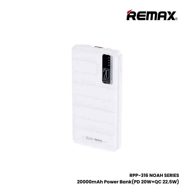 REMAX RPP-316 Noah Series 20000mAh PD+QC Fast Charging Power Bank(PD 20W+QC 22.5W) - White