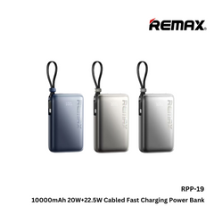 REMAX - RPP-19 10000mAh PD+QC Cabled Power Bank - Silver