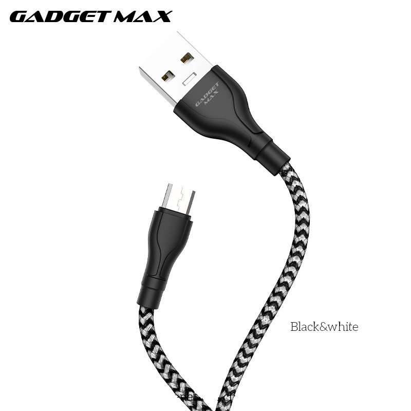 GADGET MAX GX02 MICRO 3A CHARGING DATA CABLE FOR MICRO (3A)(1M) - BLACK WHITE