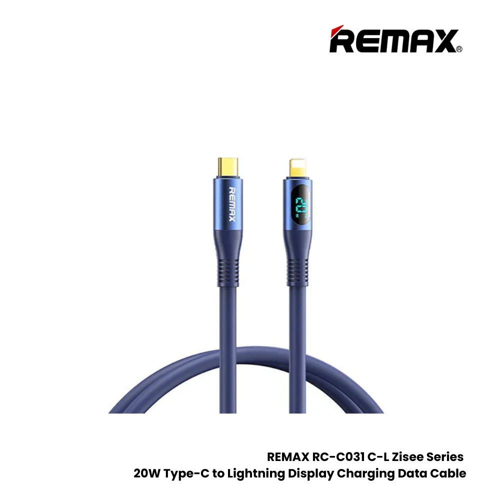 20W ( C to Lightning )-REMAX RC-C031 C-L Zisee Series 20W Type-C to Lightning Fast Charging Digital Display Charging Data Cable - Blue