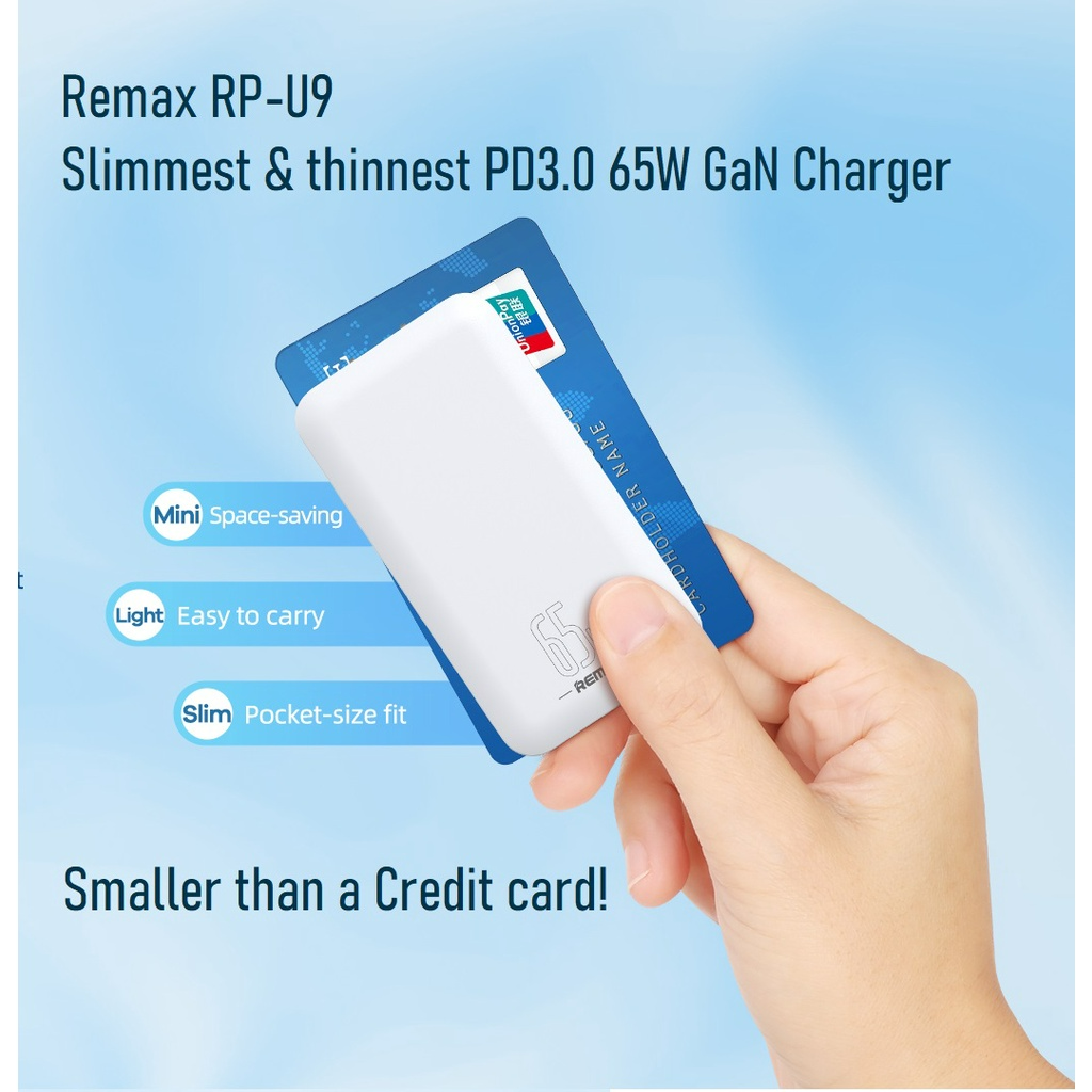 Remax RP-U9 Cardi Series 65W Ultrathin Folding Gan Charger (1 Type C + 1 USB)