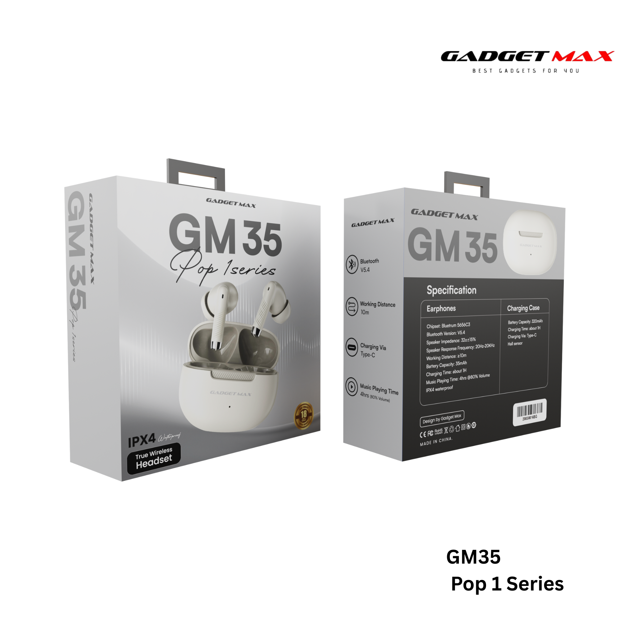 GADGET MAX - GM35 Pop 1 Wireless Bluetooth Earbuds - Beige