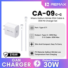 REMAX - CA09 C-C C30W Wisers Gallium Nitride & PD 65W Cable Charger Set - White