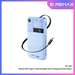 REMAX - FP-123 10000mAh RuiJie 40W Self Type-C Cable Retractable Fast Charging Power Bank - Blue