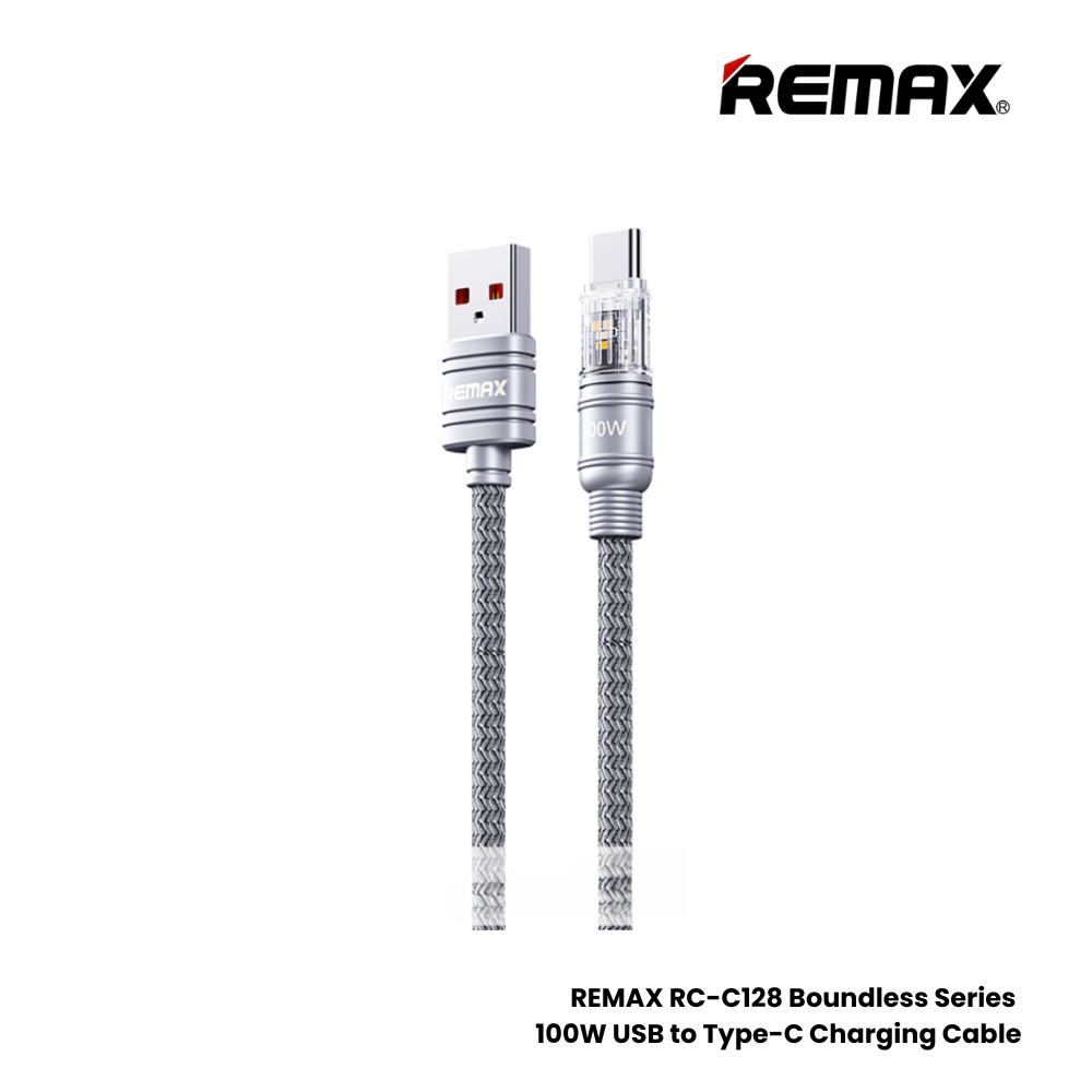 100W ( Type-C )-REMAX RC-C128A Boundless Series 100W USB to Type-C Fast Charging Data Cable - Silver Grey