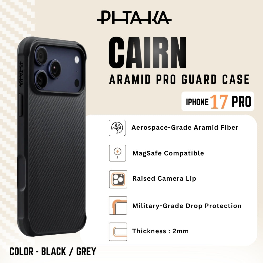 PITAKA - Aramid Pro Guard ( Cairn ) Case For iPhone 17 Pro - Black / Grey