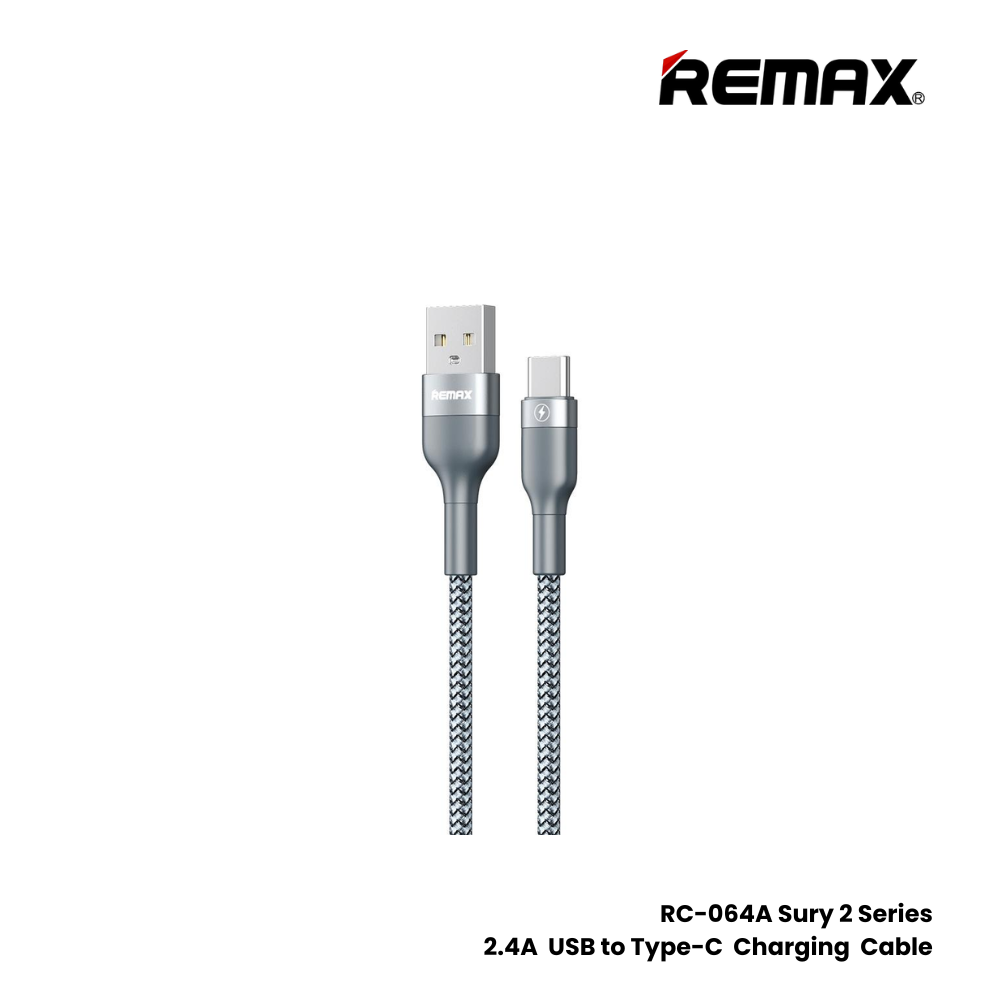 2.4A ( Type-C )-REMAX RC-064A Sury 2 Series 2.4A USB to Type-C Charging Data Cable - Black