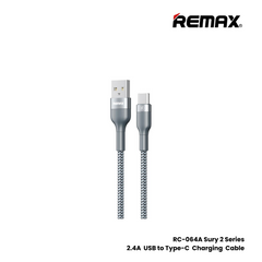 2.4A ( Type-C )-REMAX RC-064A Sury 2 Series 2.4A USB to Type-C Charging Data Cable - Black