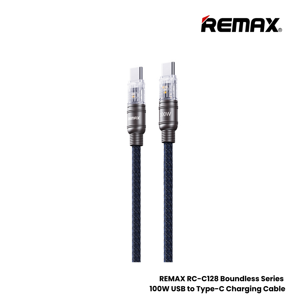 100W ( C to C )-REMAX RC-C130 C-C Boundless Series 100W Type-C to Type-C Fast Charging Data Cable - Blue