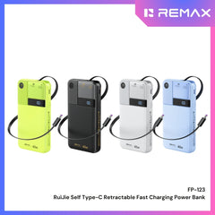 REMAX - FP-123 10000mAh RuiJie 40W Self Type-C Cable Retractable Fast Charging Power Bank -Black