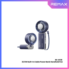 Remax - RS-SF28 10000mAh 2 In 1 Built-In Cable Power Bank Handheld Fan - Blue