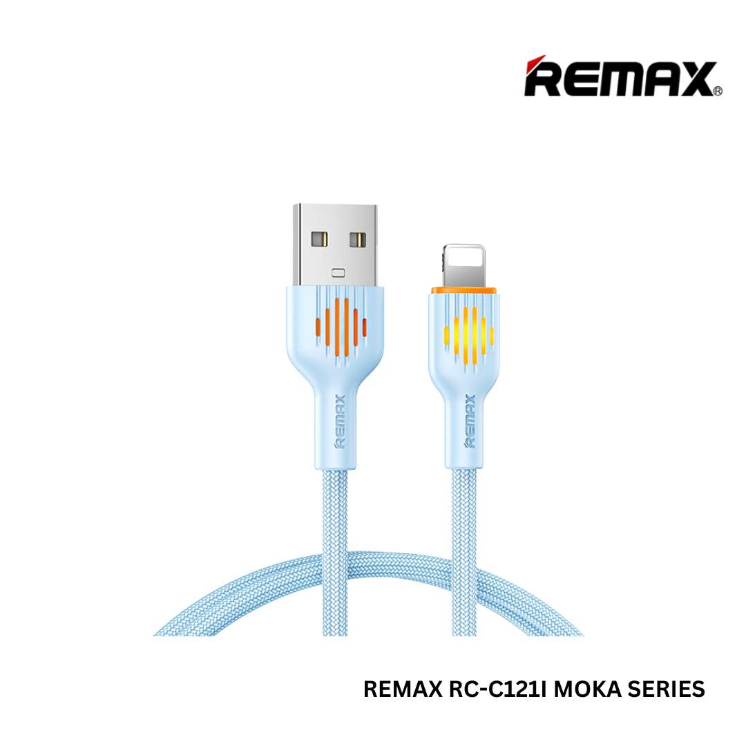 REMAX RC-C 121 A-L Moka Series 2.4A Glowing Fast Charging Lightning Data Cable(Blue)