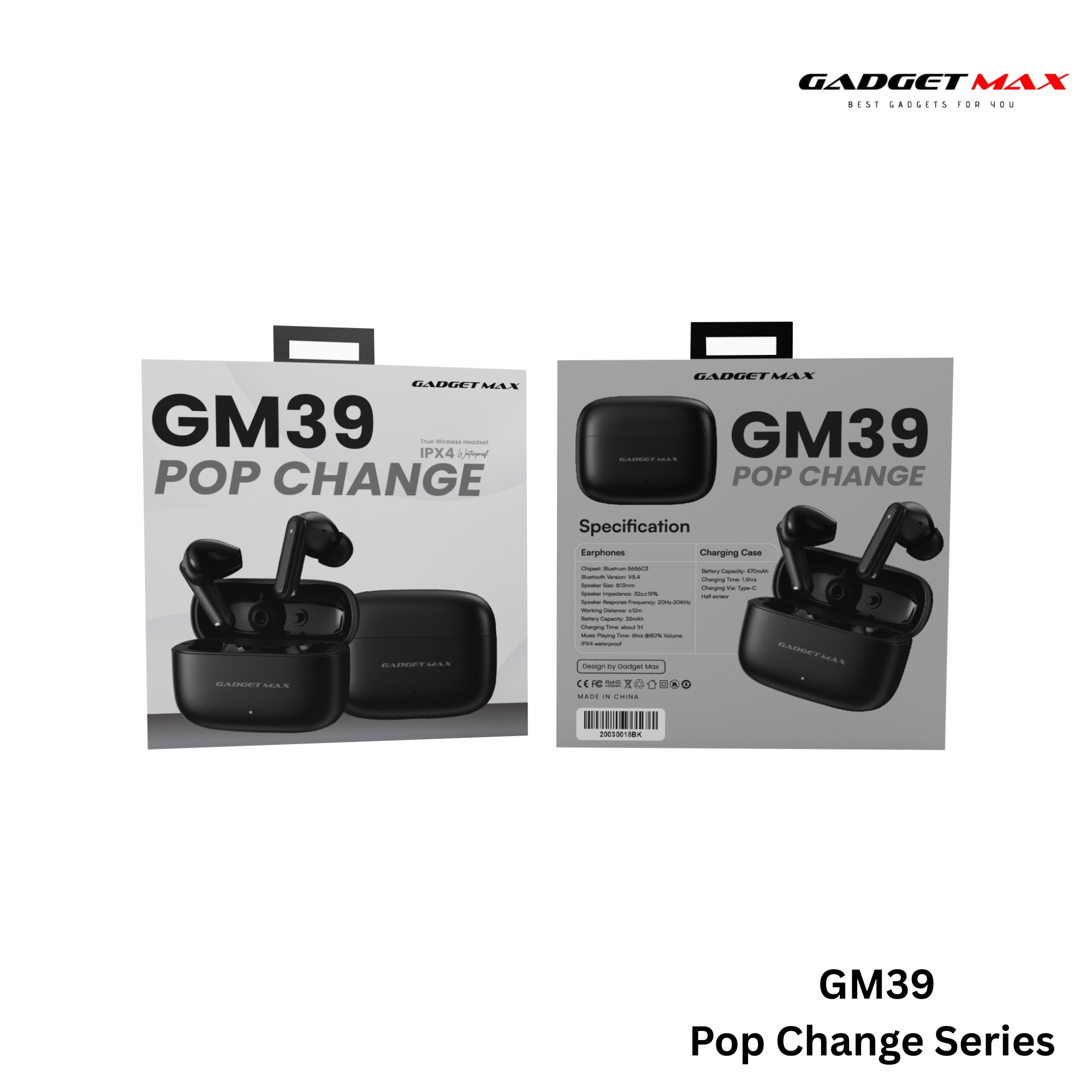 GADGET MAX - GM39 Pop Change Bluetooth Wireless Earbuds - Black