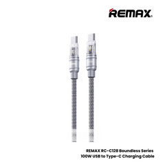 100W ( C to C )-REMAX RC-C130 C-C Boundless Series 100W Type-C to Type-C Fast Charging Data Cable - Silver Grey