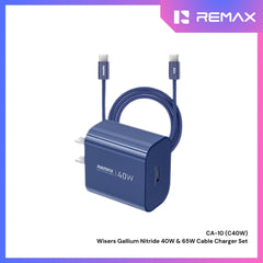 REMAX - CA10 C-C C40W Wisers Gallium Nitride & PD 65W Cable Charger Set - Blue