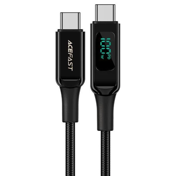 ACEFAST C6-03 USB-C TO USB-C 100W ZINC ALLOY DIGITAL DISPLAY BRAIDED CHARGING DATA CABLE (2M) - BLACK
