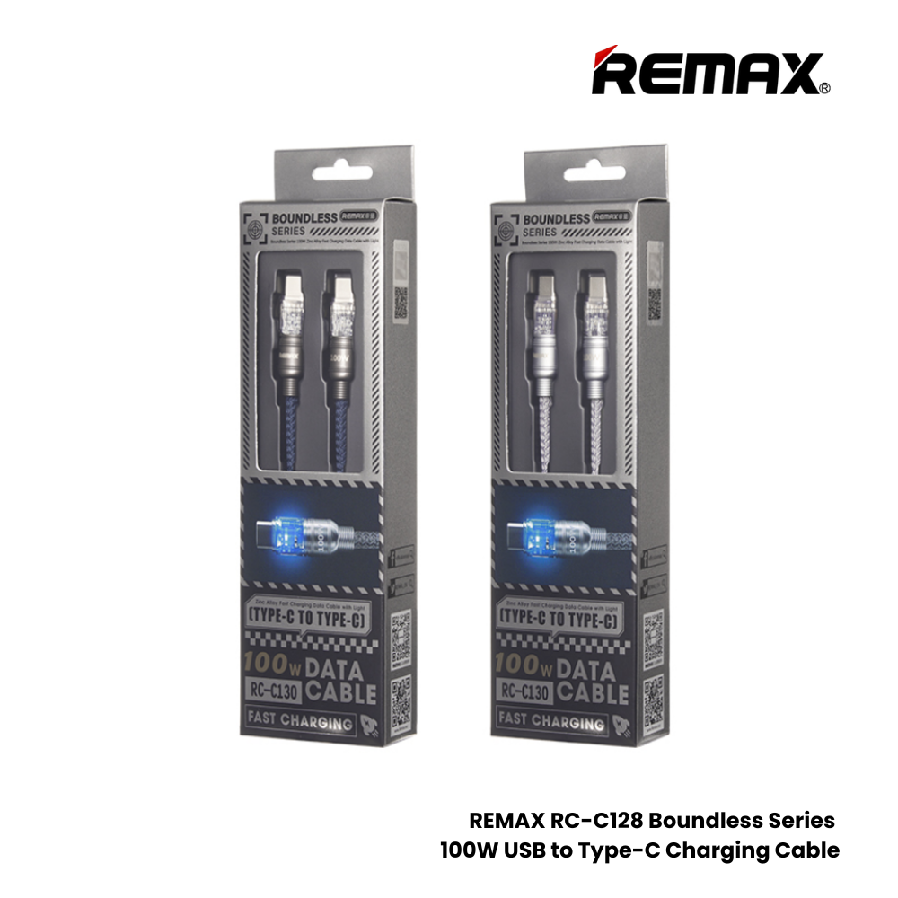 100W ( C to C )-REMAX RC-C130 C-C Boundless Series 100W Type-C to Type-C Fast Charging Data Cable - Silver Grey