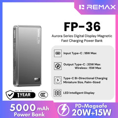 REMAX - FP-36 5000mAh Aurora Magnetic Fast Charging Power Bank ( PD20W ) - Grey