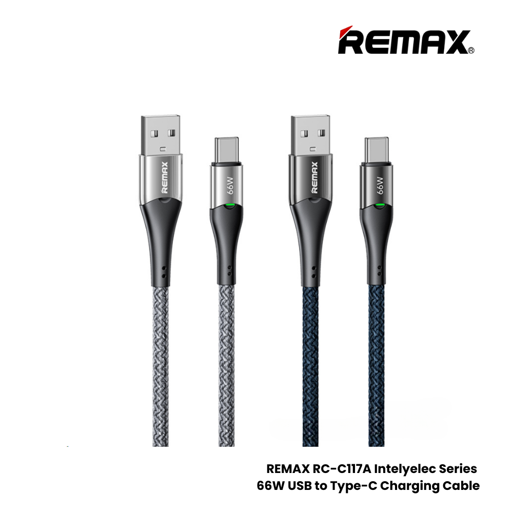 66W ( Type-C )-REMAX RC-C117A Intelyelec Series 66W USB to Type-C Fast Charging Auto Power Off Charging Data Cable - Silver