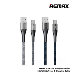 66W ( Type-C )-REMAX RC-C117A Intelyelec Series 66W USB to Type-C Fast Charging Auto Power Off Charging Data Cable - Silver