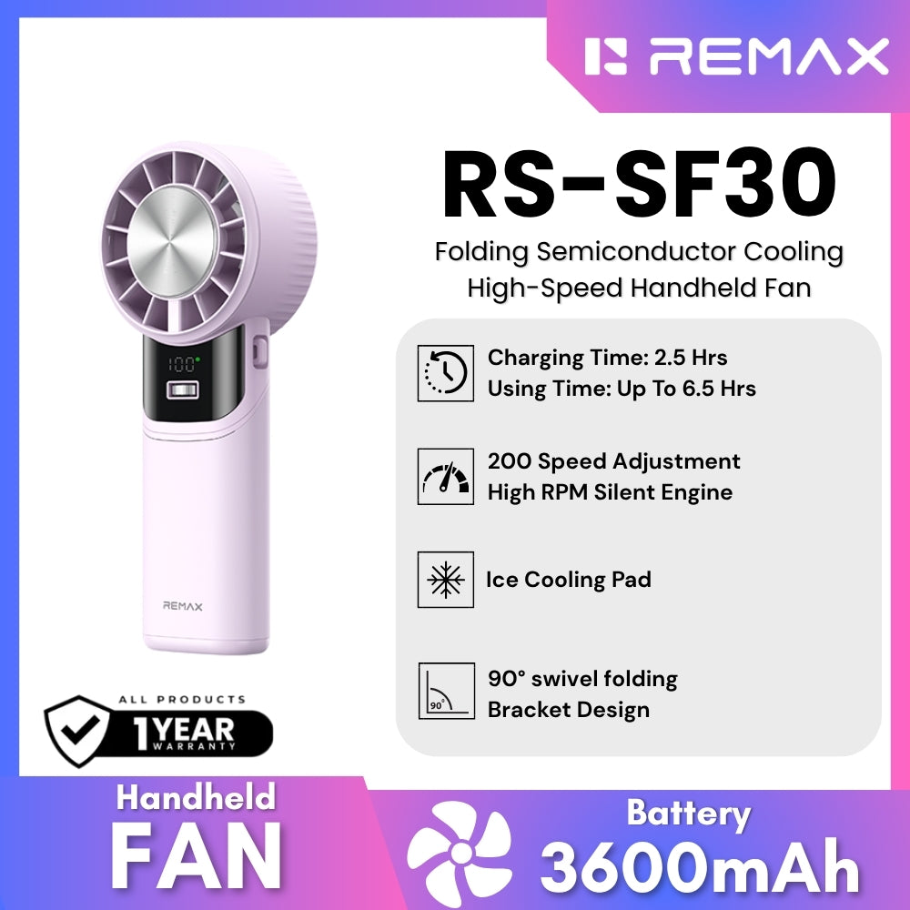 REMAX - RS-SF30 Folding Semiconductor Cooling High-Speed Handheld Fan - Purple