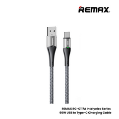 66W ( Type-C )-REMAX RC-C117A Intelyelec Series 66W USB to Type-C Fast Charging Auto Power Off Charging Data Cable - Silver