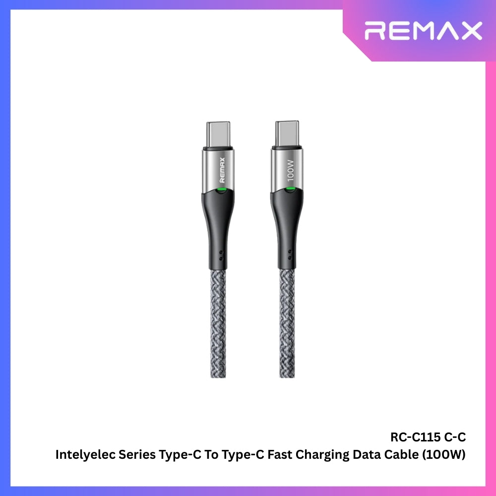 REMAX - RC-C115 C-C IntelyeleC Series Type-C to Type-C Fast Charging Auto Power Off Charging Data Cable (100W) - Silver