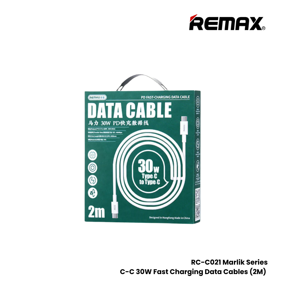 30W ( C to C )-REMAX RC-C021 Marlik Series 30W Type-C to Type-C PD Fast Charging Data Cable - White