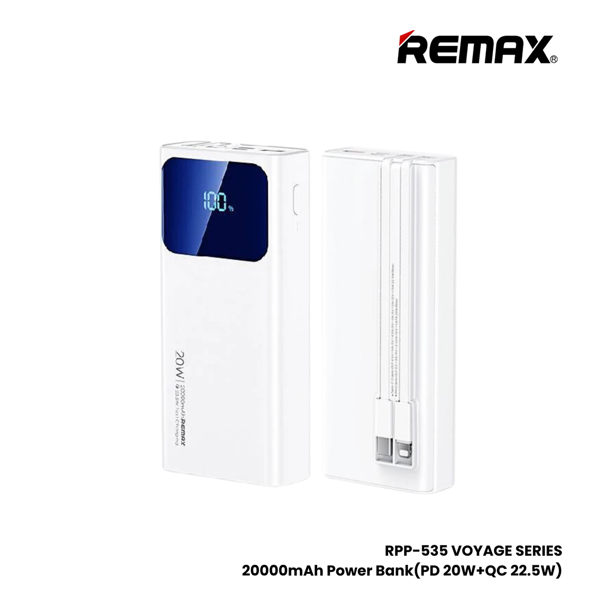 REMAX RPP-535 Voyage Series 20000mAh PD+QC Fast Charging Power Bank(PD 20W+QC 22.5W) - White