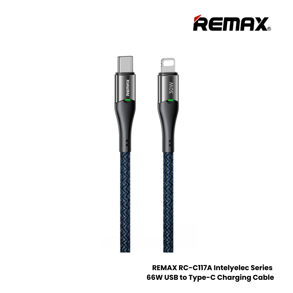 30W ( C to Lightning )-REMAX RC-C116 C-L Intelyelec Series 30W Type-C to Lightning Fast Charging Auto Power Off Charging Data Cable - Blue