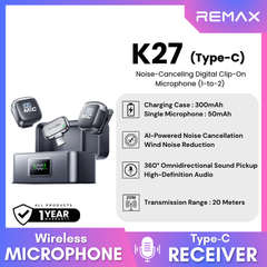 REMAX - K27 Type-C Noise-Canceling Digital Clip-On Microphone (1-to-2) - Black