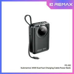 REMAX - FC-02 20000mAh Submariner 45W Dual Cable Fast Charging Power Bank ( 45W ) - Black Black