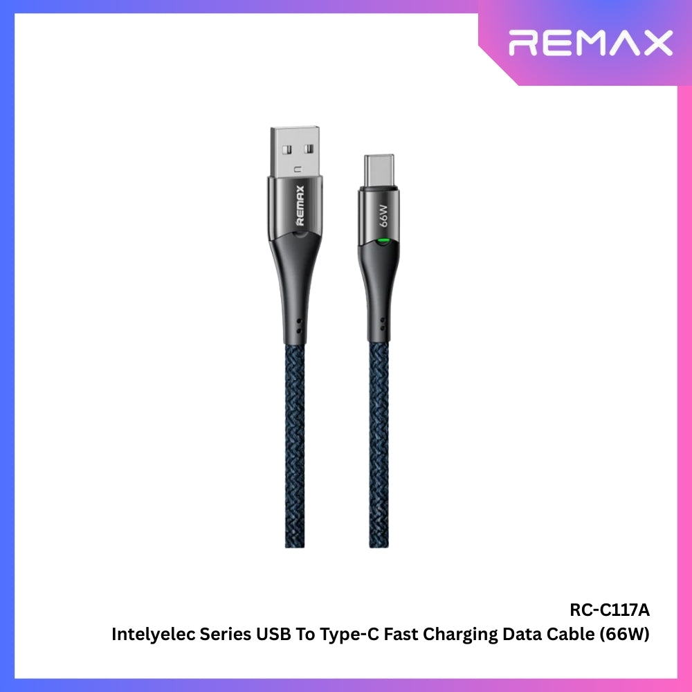 REMAX - RC-C117A Intelyelec Series USB to Type-C Fast Charging Auto Power Off Charging Data Cable ( 66W ) - Blue