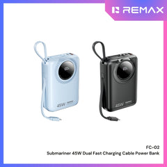 REMAX - FC-02 20000mAh Submariner 45W Dual Cable Fast Charging Power Bank ( 45W ) - Black Black