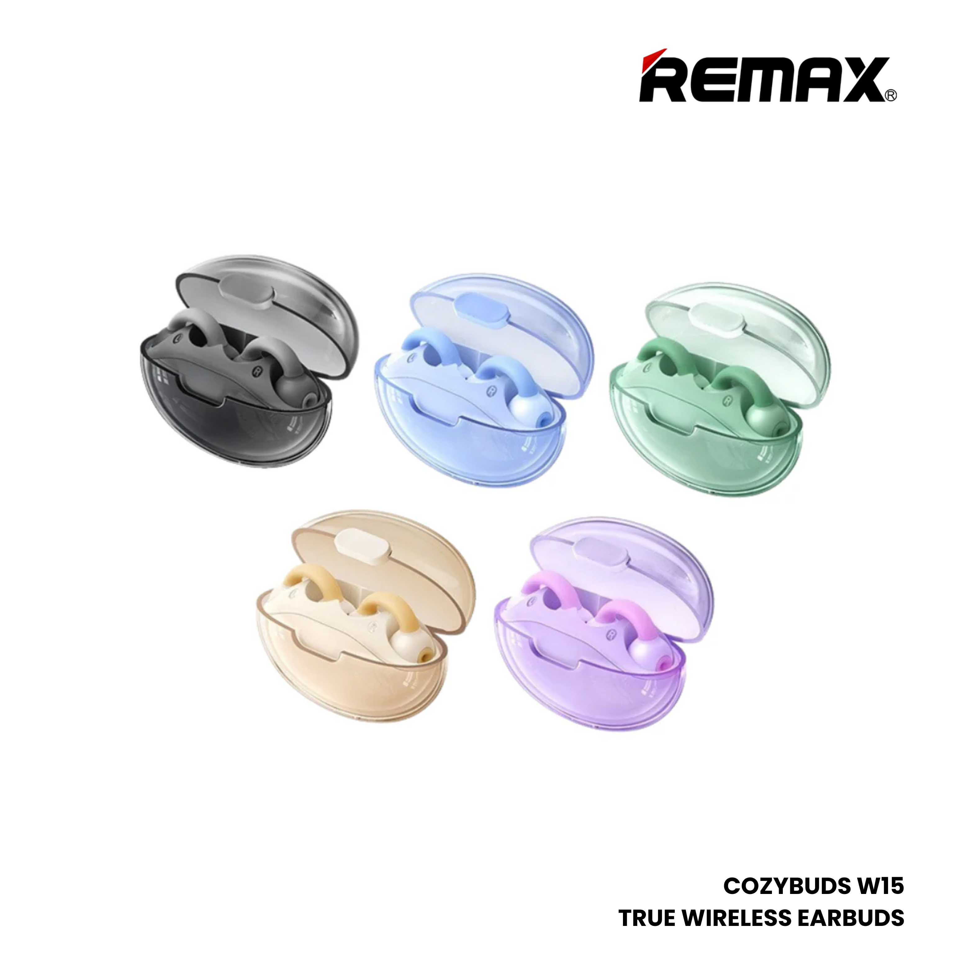 REMAX COZYBUDS W15 Crystal Series Bluetooth Wireless Earbuds - Black