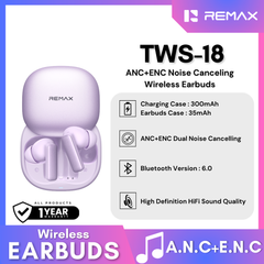 REMAX - TWS-18 ANC+ENC Noise Canceling Bluetooth Wireless Earbuds - Purple